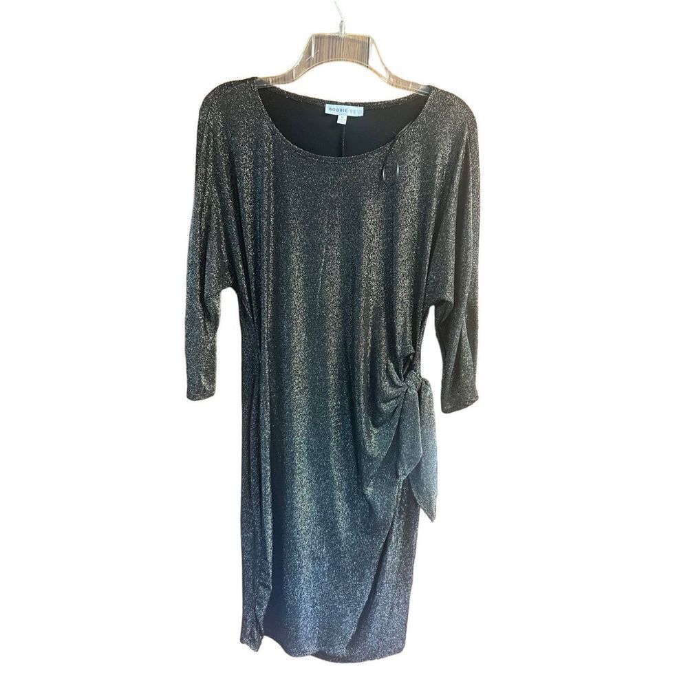 Robbie Bee 1/2 Wrap Black/Gold Speck Dress Sz M NWT
